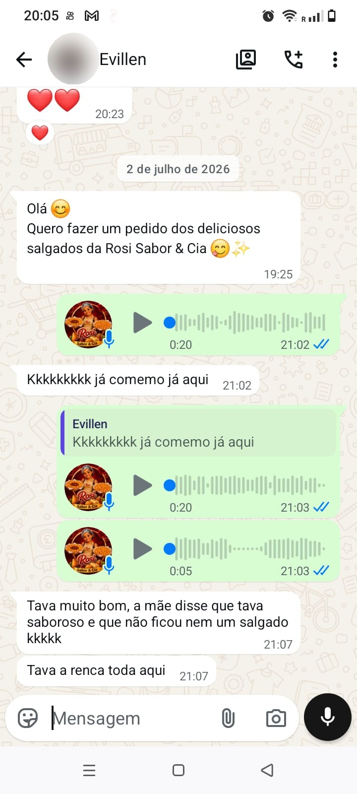 Feedback de Evillen no WhatsApp